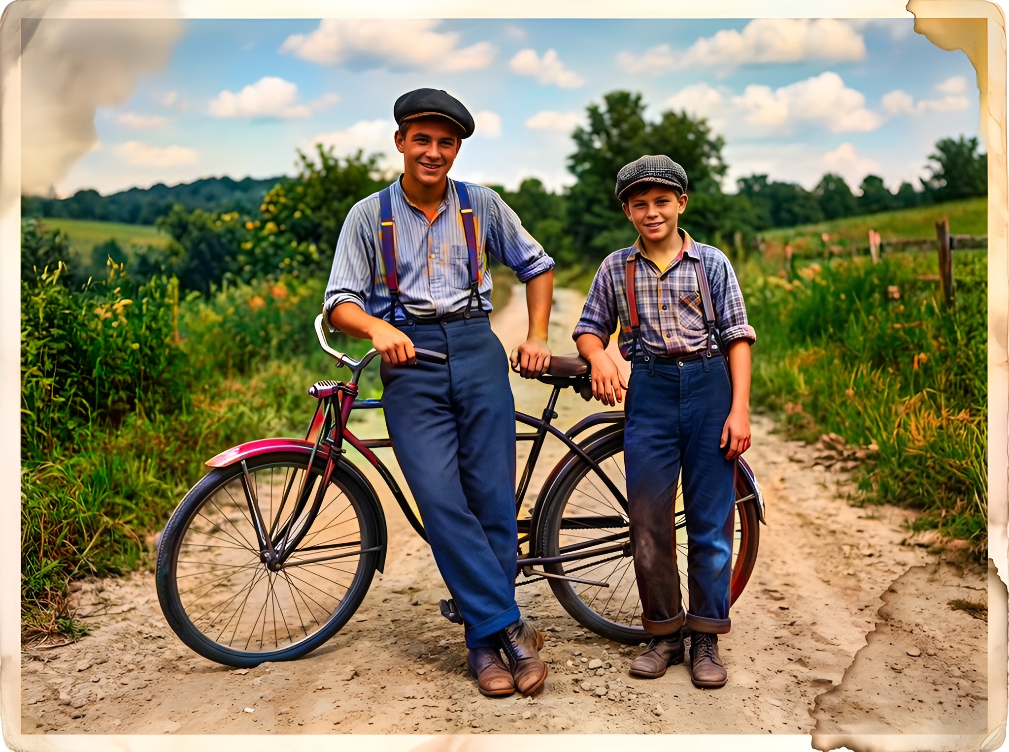 AI colorized batch photo restoration — AI colorized 1950s family picnic with natural skin tones, green lawn, and period clothing colors